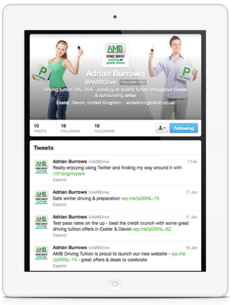 AMB Driving Tuition Twitter Page designed by One Bright Spark