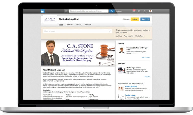 Medical & Legal LinkedIn page design by One Bright Spark